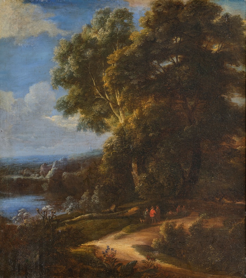 Winding path through a sylvan landscape by Flemish School