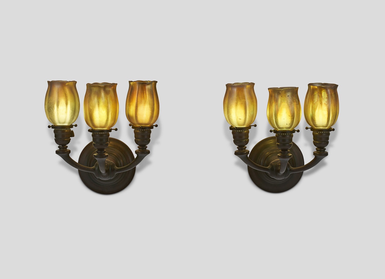 Pair of Three-Light Sconces by Tiffany Studios