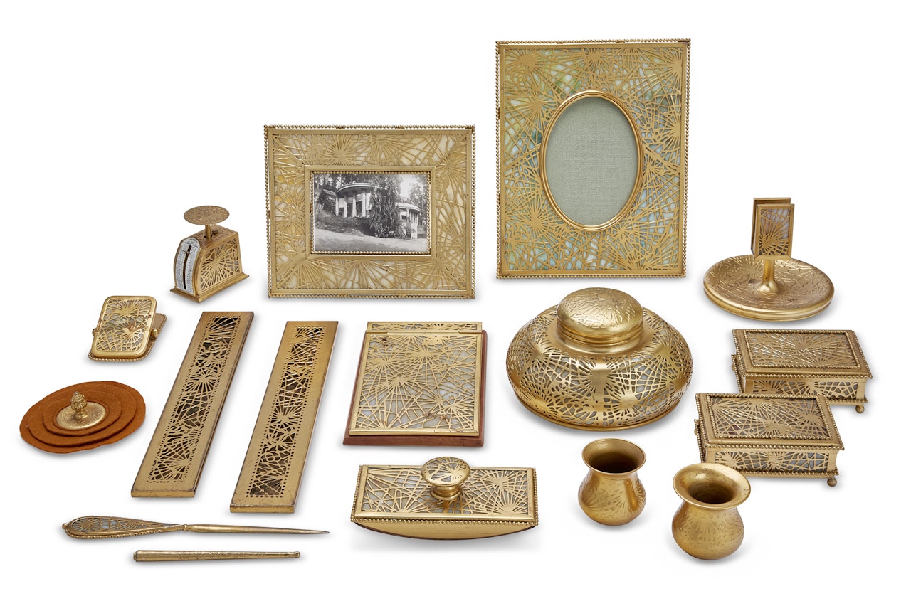 Seventeen-Piece "Pine Needle" Desk Set by Tiffany Studios