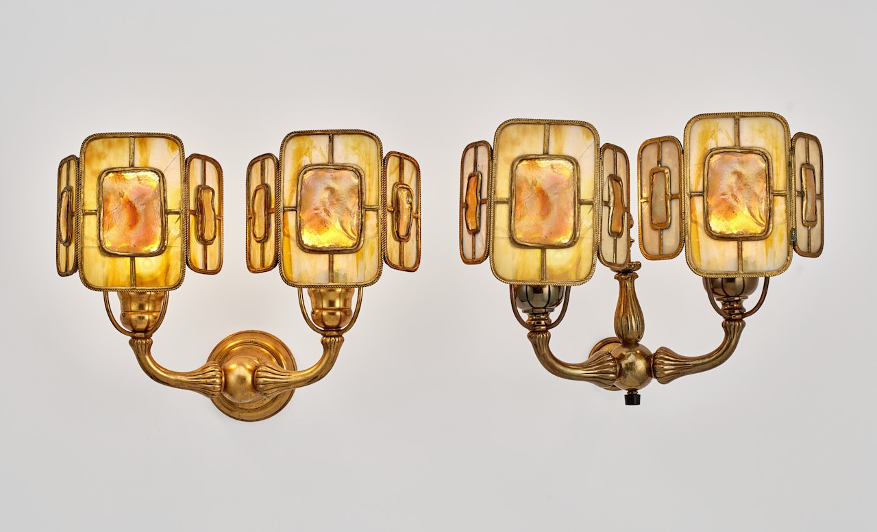 Two "Turtle-Back Tile" Sconces by Tiffany Studios
