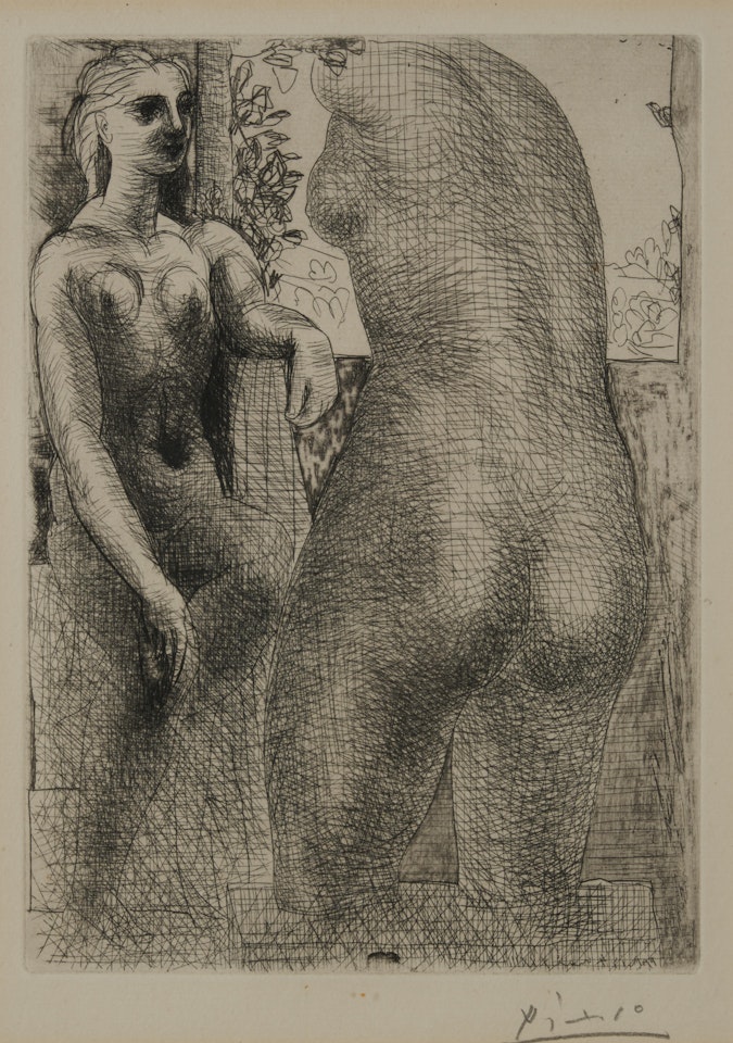 Modèle et grande sculpture de dos, from La Suite Vollard (Bloch 186; Baer 345) by Pablo Picasso