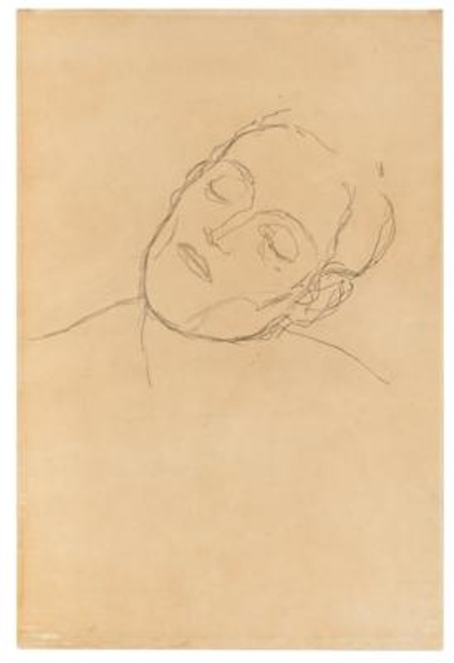 Male head turned to the right with closed eyes by Gustav Klimt