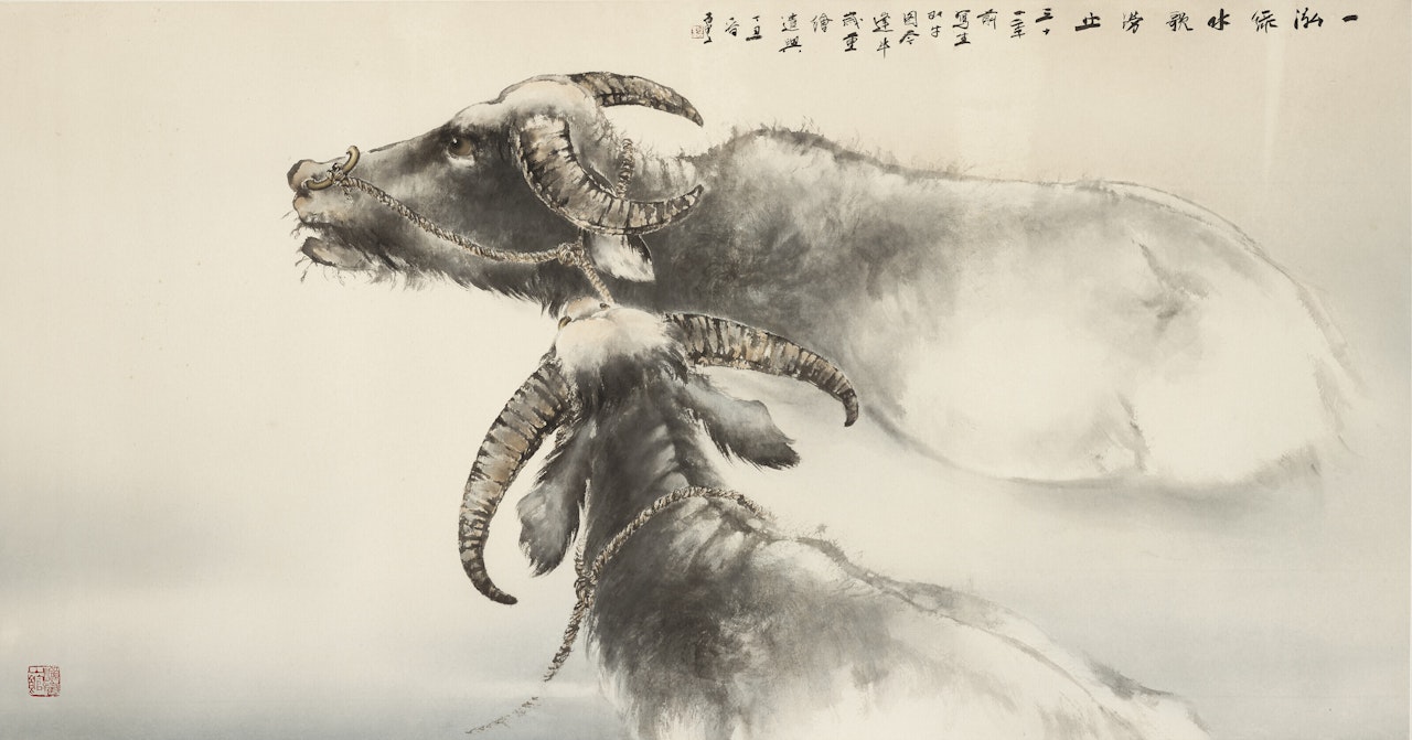Two Buffaloes by He Baili