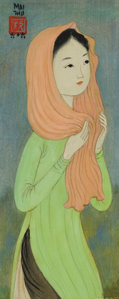 Jeune femme à l’écharpe rose (Young Lady in a Rose Scarf) by Mai Trung Thu
