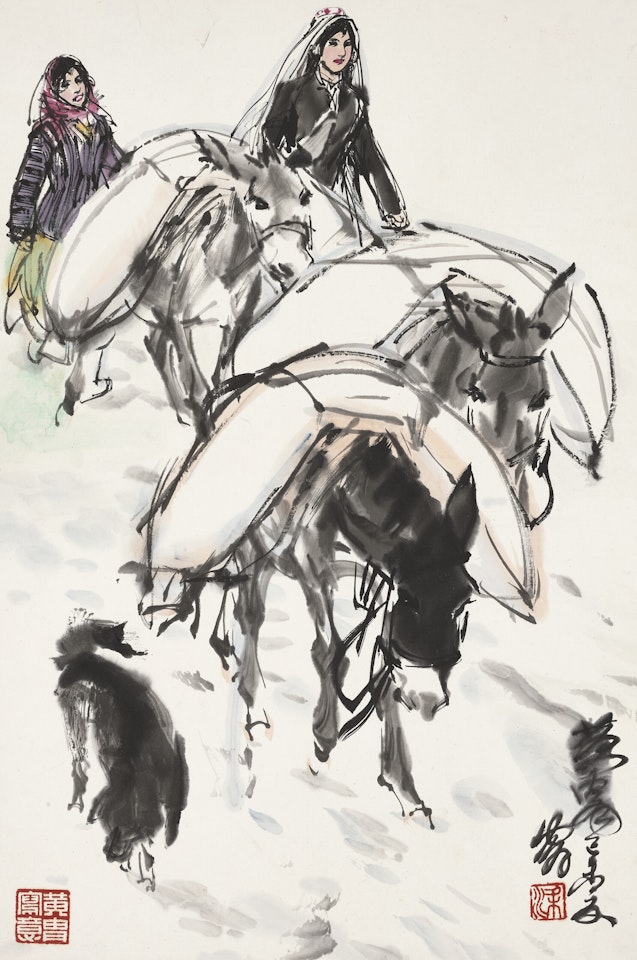 Girls Herding Donkeys by Huang Zhou