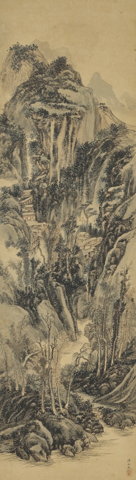 House Nestled in a Mountain Ravine by Huang Binhong