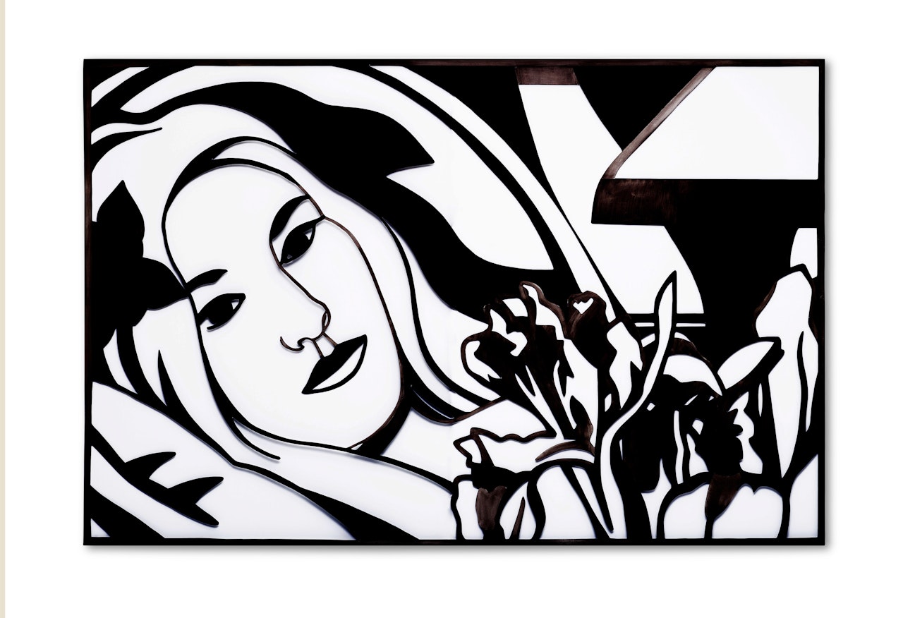 Bedroom Brunette with Irises (Black Variation #1) by Tom Wesselmann
