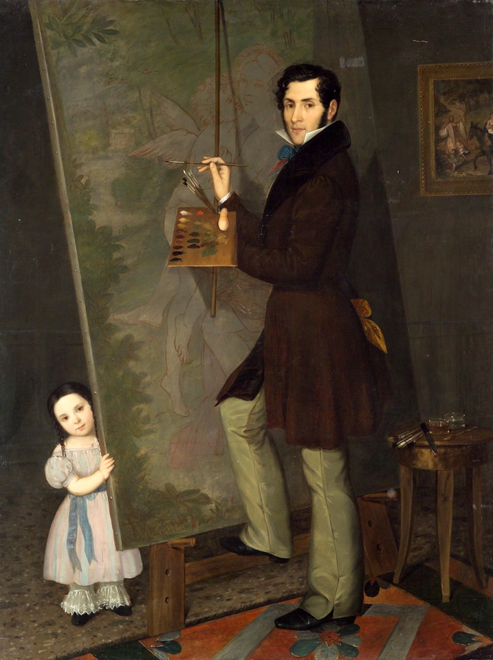 An artist in his studio by German School