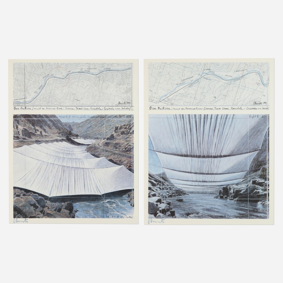 From Above; From Below (two works from Over the River / Project for the Arkansas River, Colorado) by Christo