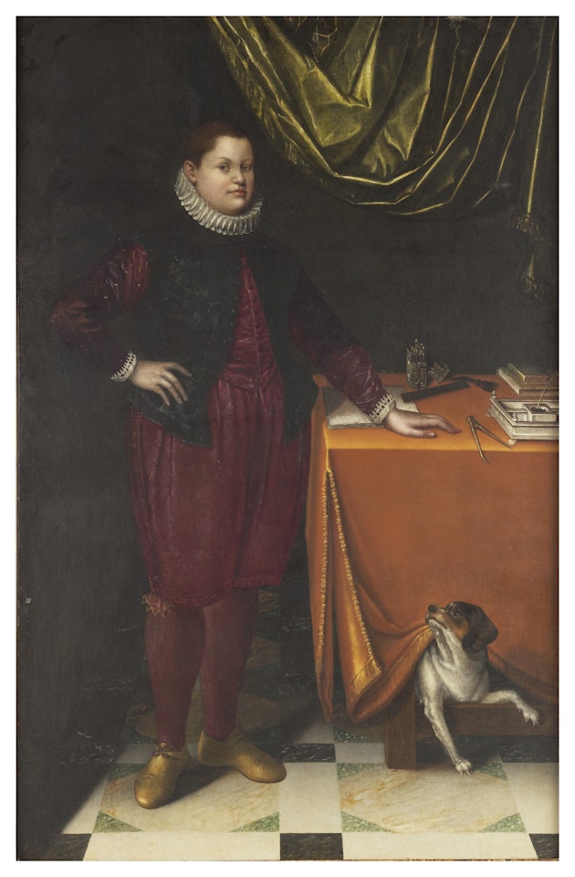 Portrait en pied d'un jeune garçon, avec son chien by Lavinia Fontana