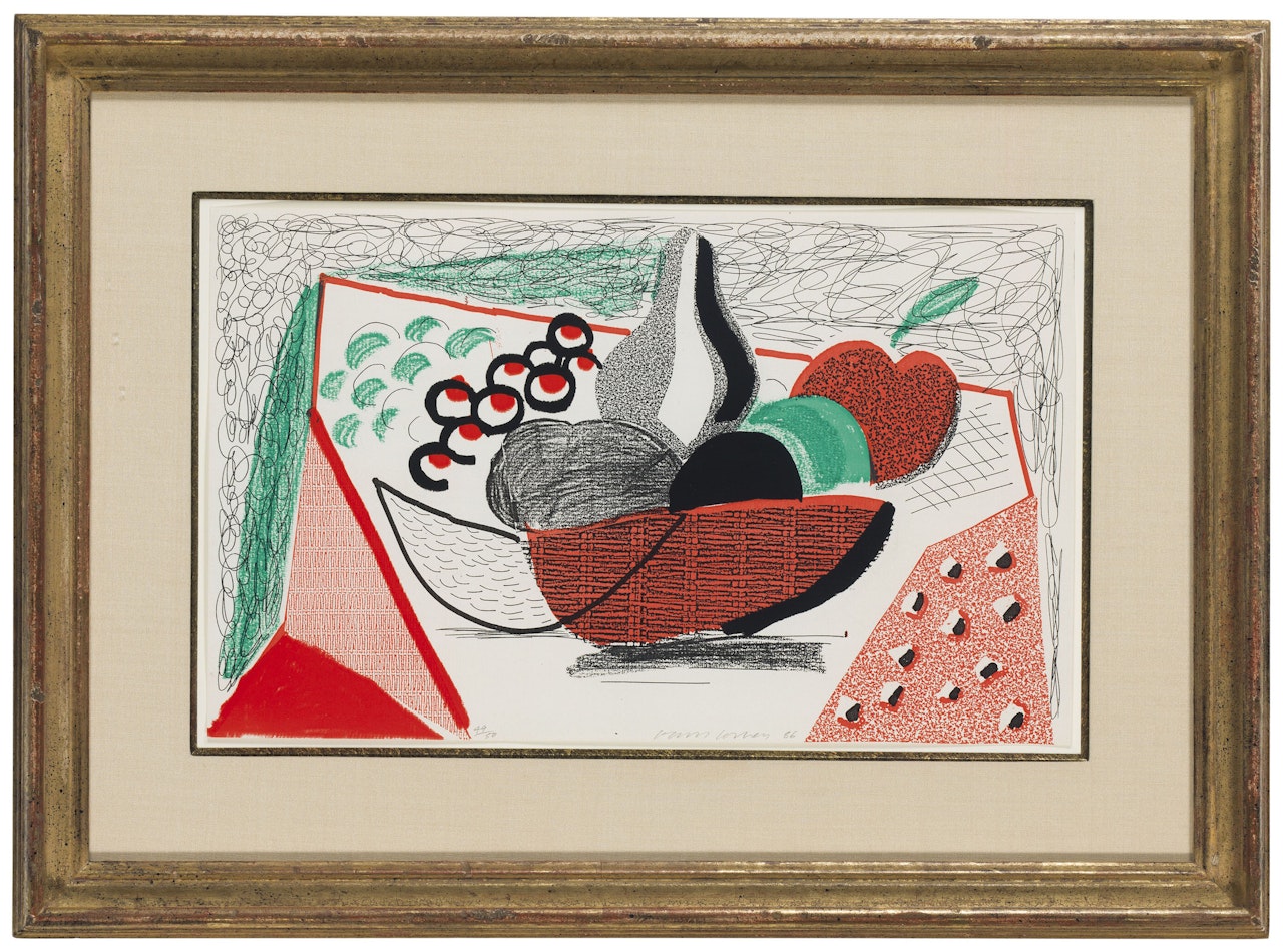 Apples, pears & grapes by David Hockney