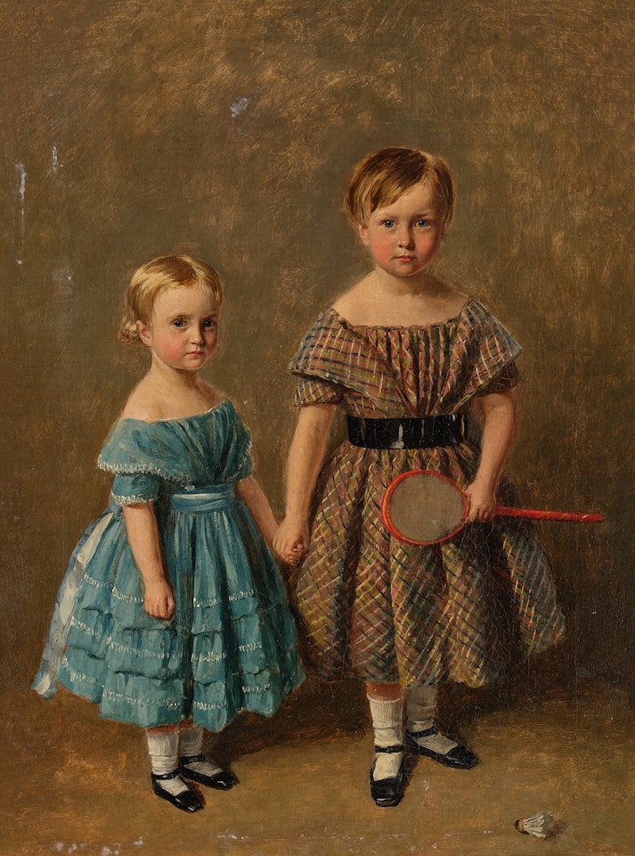 A Brother and Sister with Badminton Racquet and a Shuttlecock by English School
