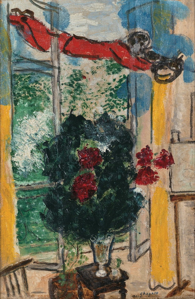 Fleurs Rouges à la Fenêtre by Marc Chagall