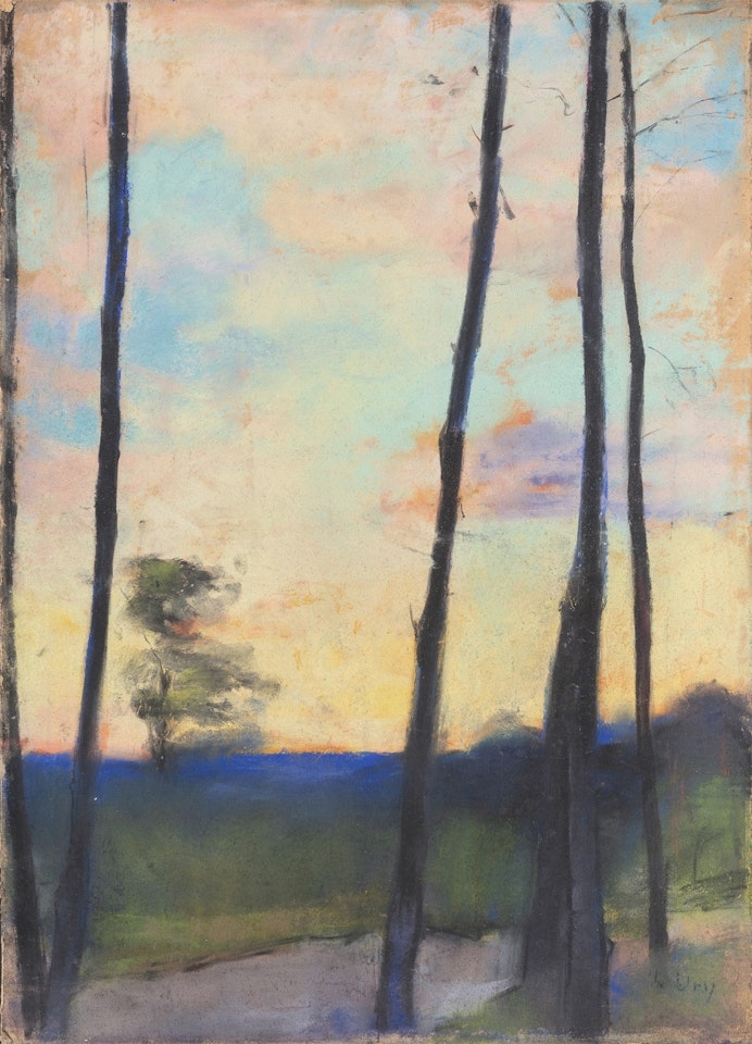 ”Kahle Stämme gegen Abendhimmel” by Lesser Ury