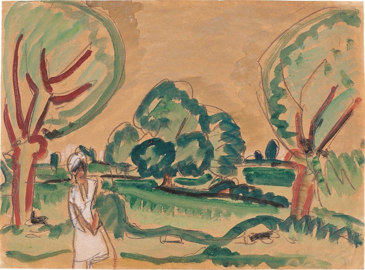 Landscape with Strolling Woman by Ernst Ludwig Kirchner