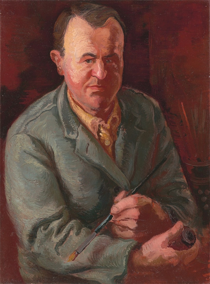 Self Portrait with Brush and Pipe by George Grosz