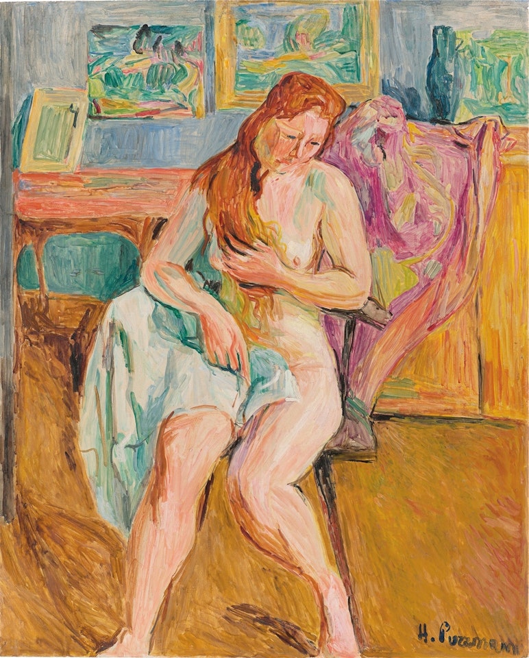 ”Sitzender Akt mit rotem Haar” by Hans Purrmann
