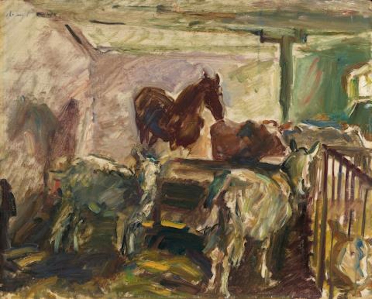 View into a stable with animals by Max Slevogt