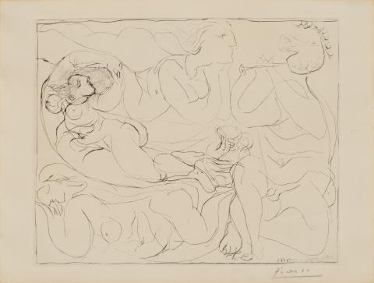 Flûtiste et trois femmes nues by Pablo Picasso