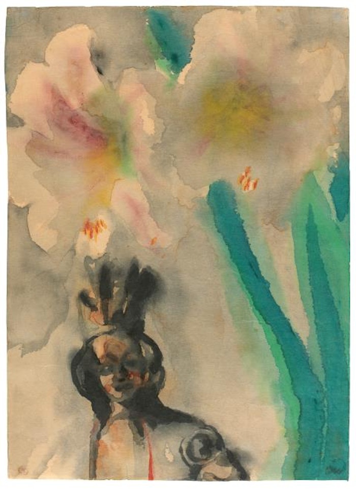 Amaryllis mit Madonnenfigur by Emil Nolde