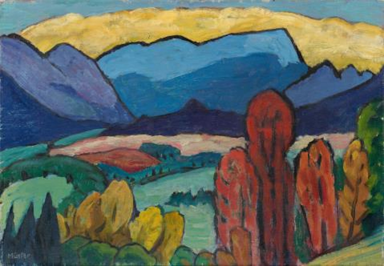 Blick aufs Gebirge mit gelber Wolke by Gabriele Münter