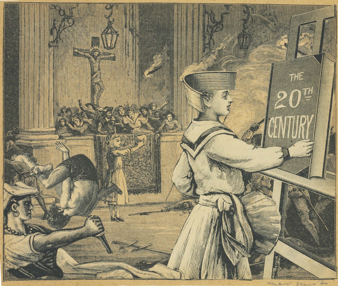 La voix du R.P.: "Eh petiots, nous sommes à la veille du grand jour. Faites votre contrition et prenez le couteau de la suprême vicissitude, de la prudence, du zèle et de la charité." by Max Ernst