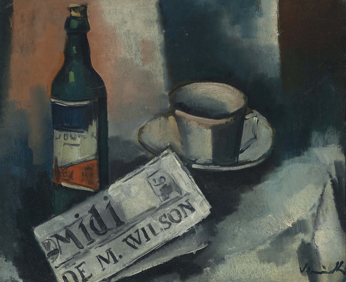 Nature morte au journal et à la bouteille by Maurice de Vlaminck