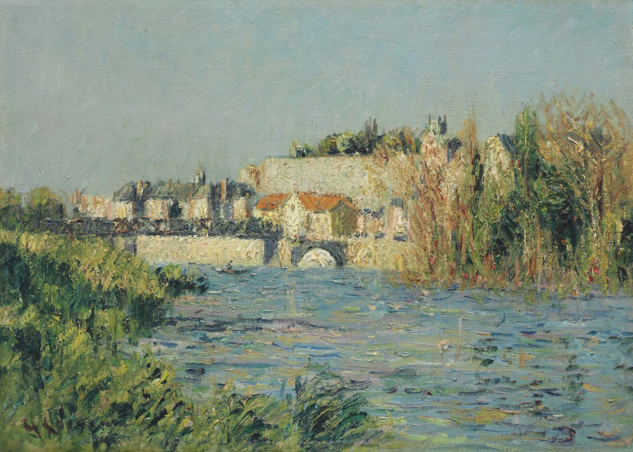 Vue de ville ensoleillée à travers la rivière (L’Oise à Pontoise) by Gustave Loiseau
