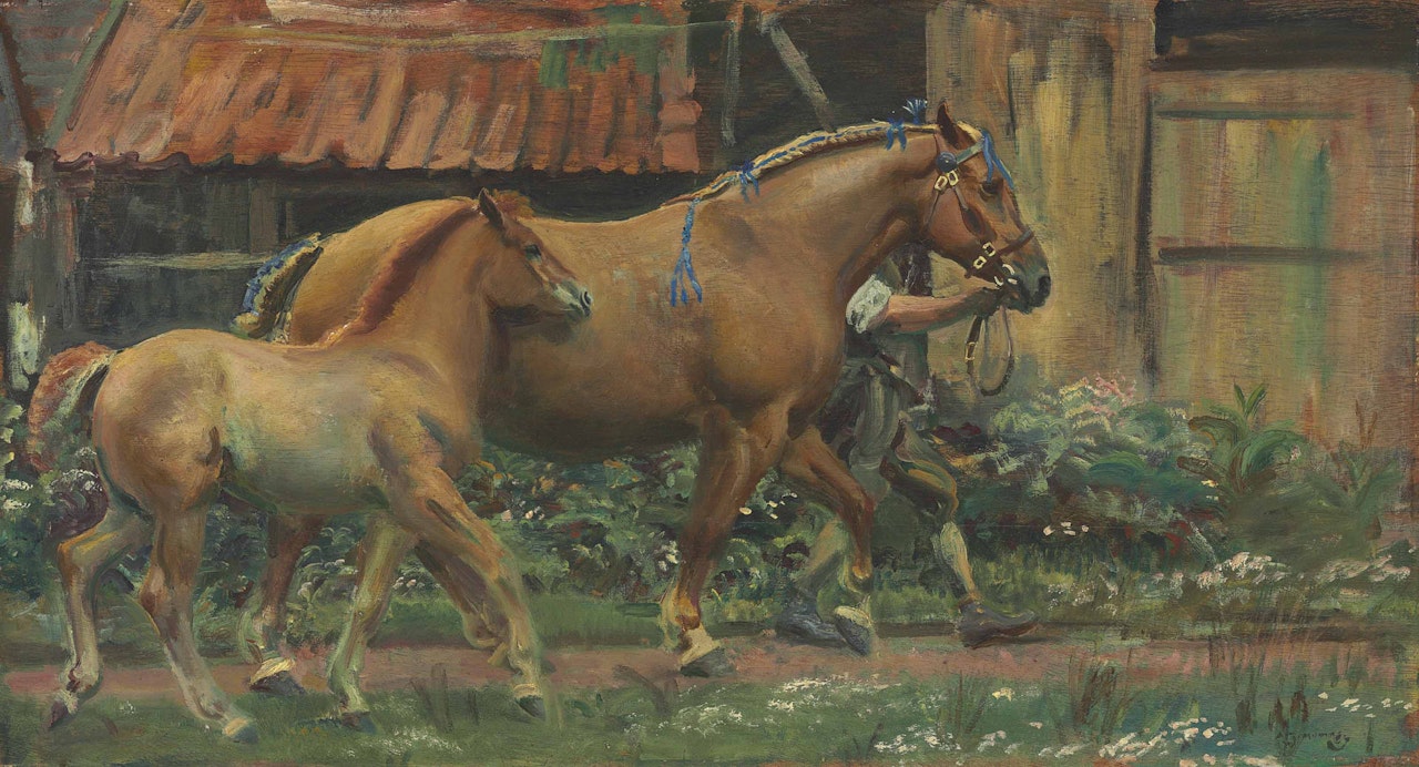 Mare and Foal belonging to Colonel Guy Blewitt by Alfred James Munnings