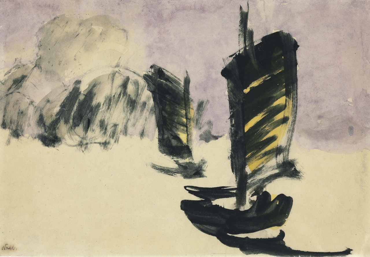 Dschunken unter hellem, violetten Himmel by Emil Nolde