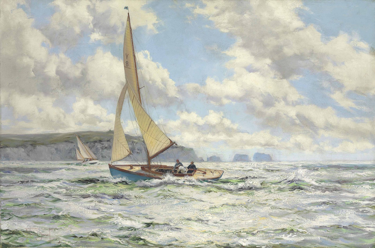 Brisk Weather off the Needles, Isle of Wight by Montague Dawson