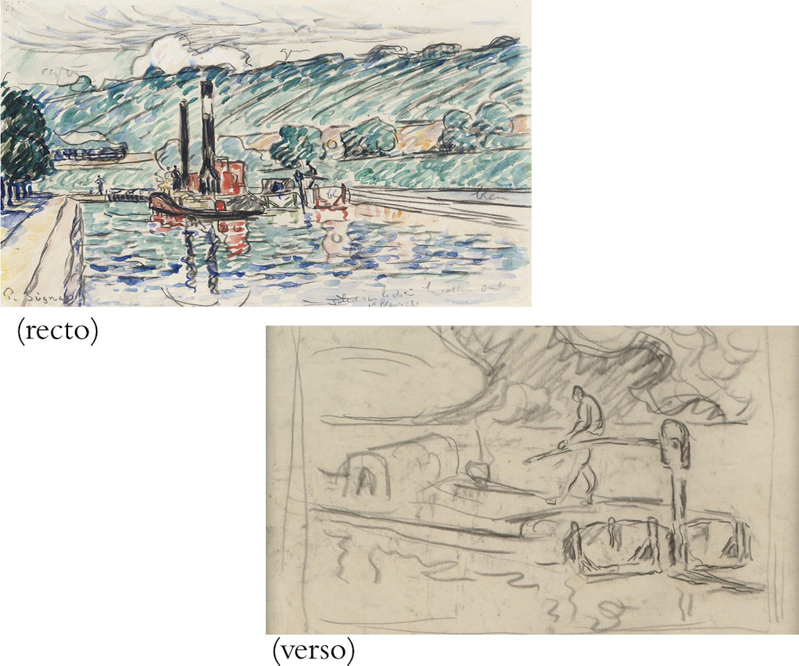 Remorqueur sur le canal (recto); Étude de remorquer sur le canal (verso) by Paul Signac