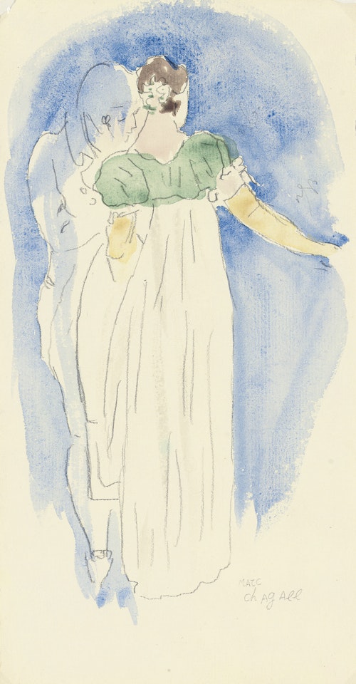 Couple romantique, étude de costume pour ballet de l"opéra "Nidjinska" by Marc Chagall