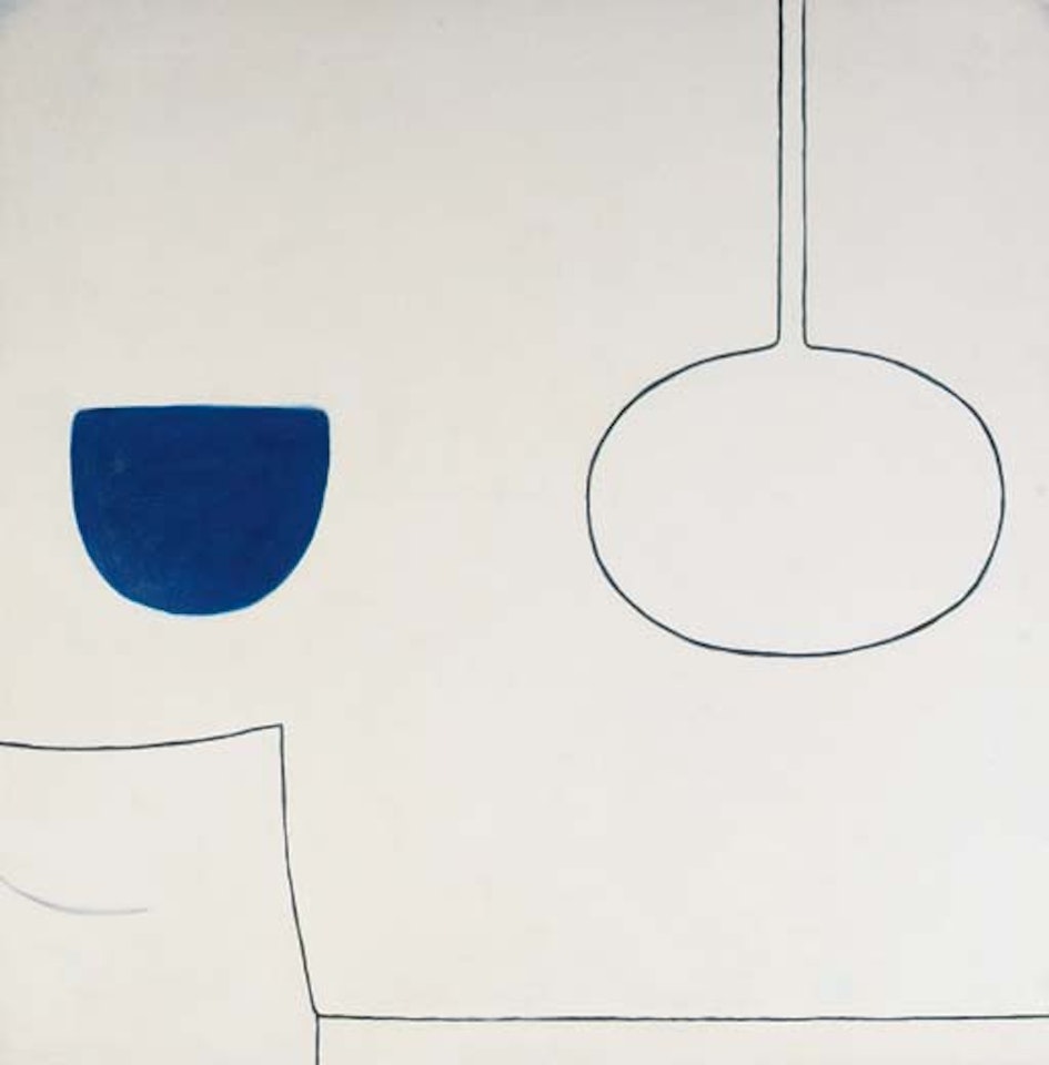 Blue and white forms on white by William Scott