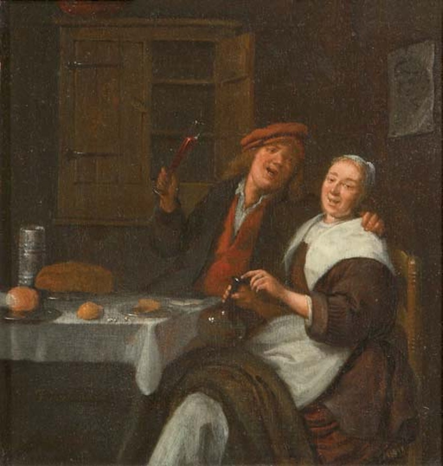 A couple drinking in an interior by Jan Miense Molenaer