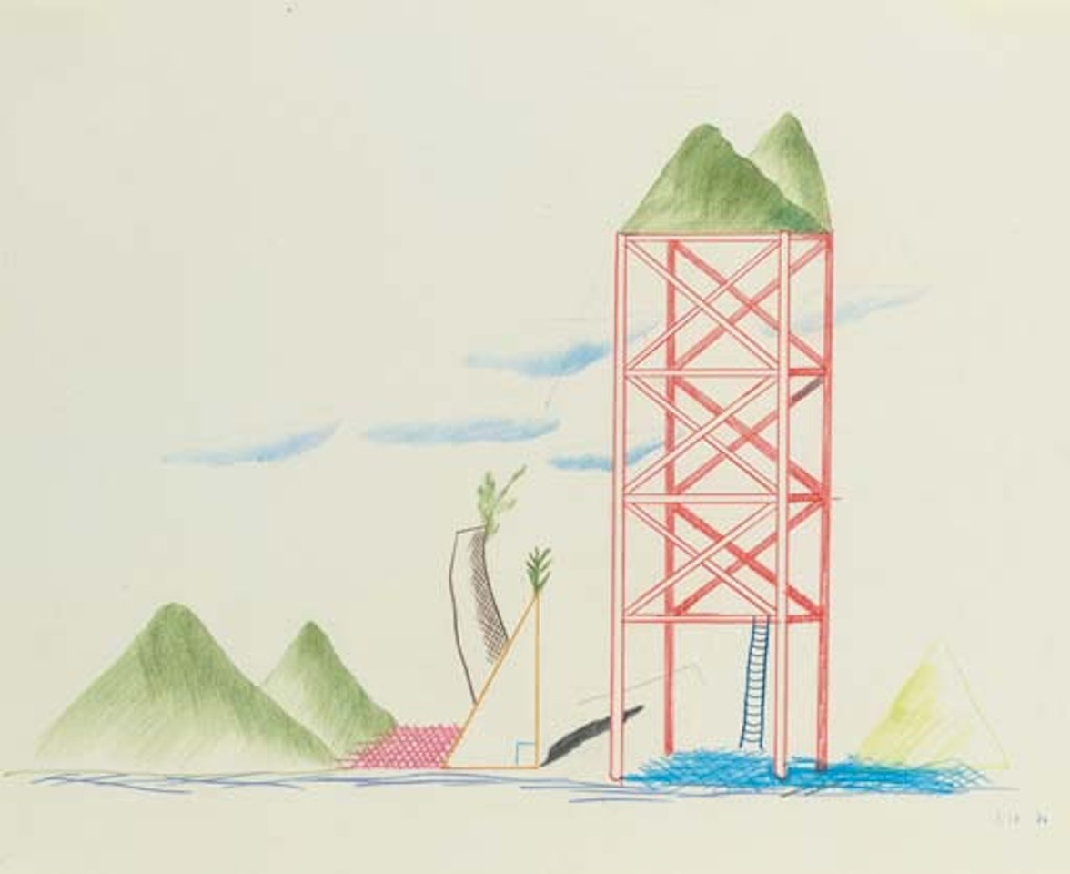 Landscape on a platform (Blue Guitar Drawing) by David Hockney