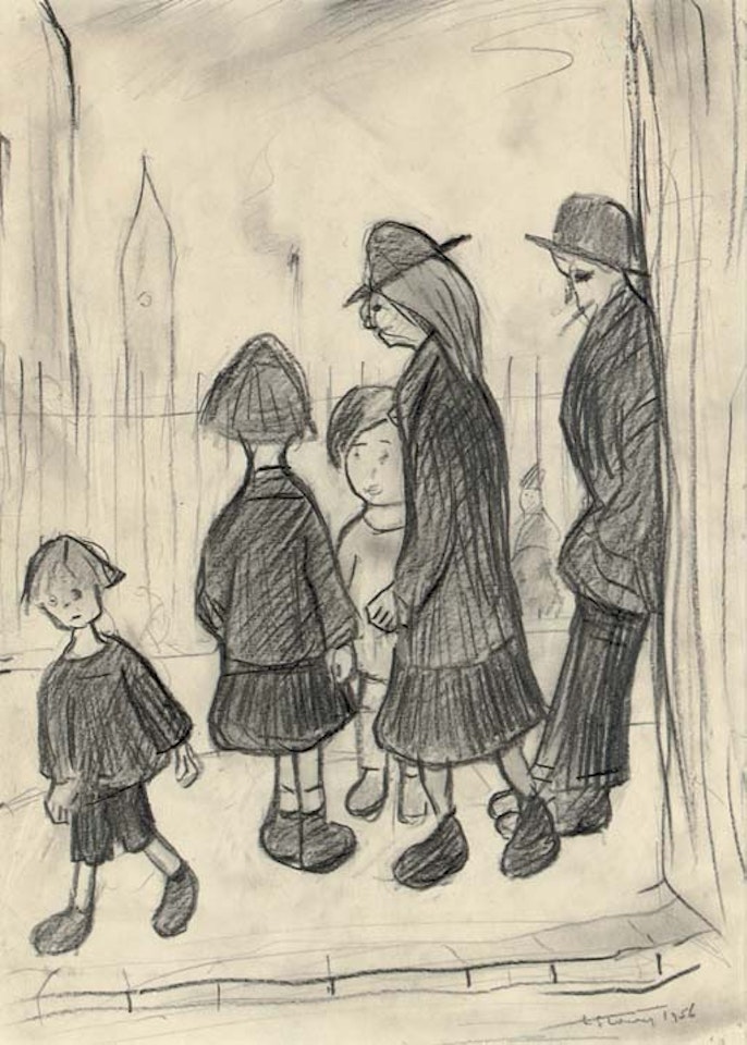 Figures by railings by Laurence Stephen Lowry