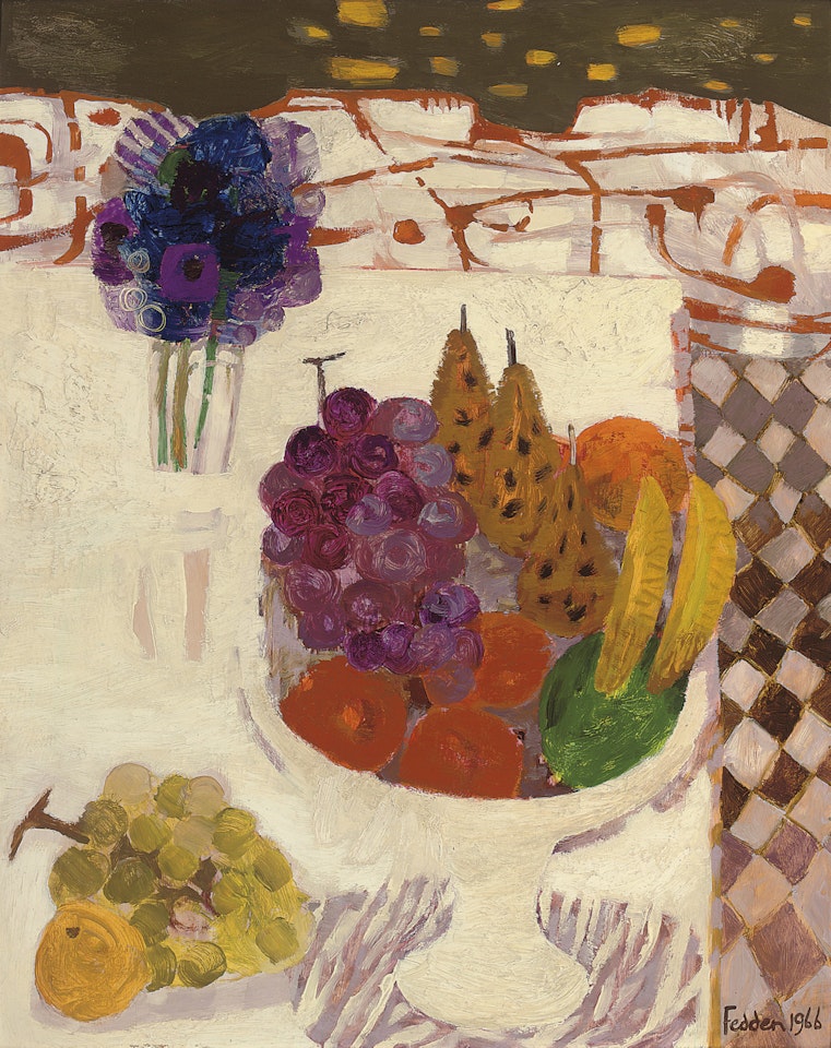 Fruit and Flowers in a Landscape by Mary Fedden