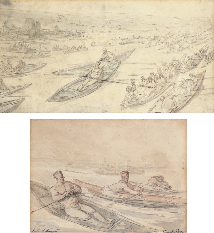 Two scenes of Doggett's Coat and Badge race by Thomas Rowlandson