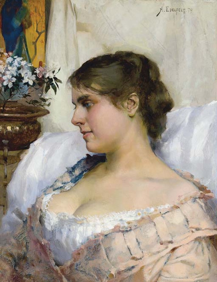 Nuoren naisen muotokuva  Porträtt av en ung kvinna (Portrait of abstract young woman) by Albert Edelfelt