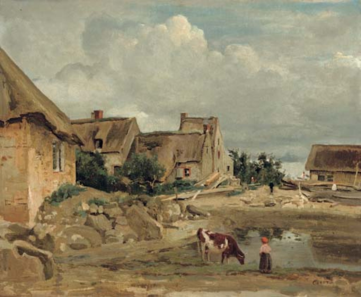 Environs de Fontainebleau, une cour de ferme by Jean Baptiste Camille Corot