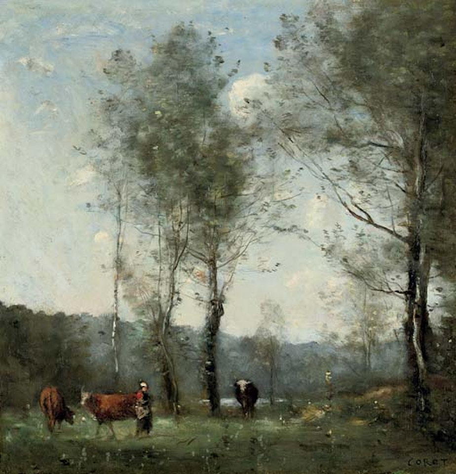 Ville D"Avray, Gardeuse de vaches dans une clairière près de l"Étang by Jean Baptiste Camille Corot