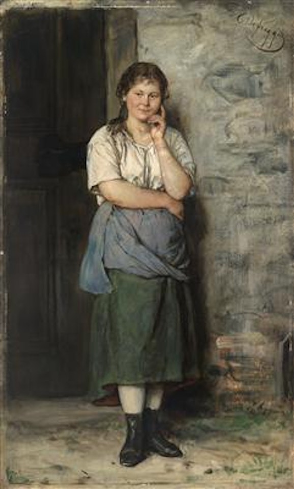 Girl Leaning Against the Wall of a House by Franz von Defregger