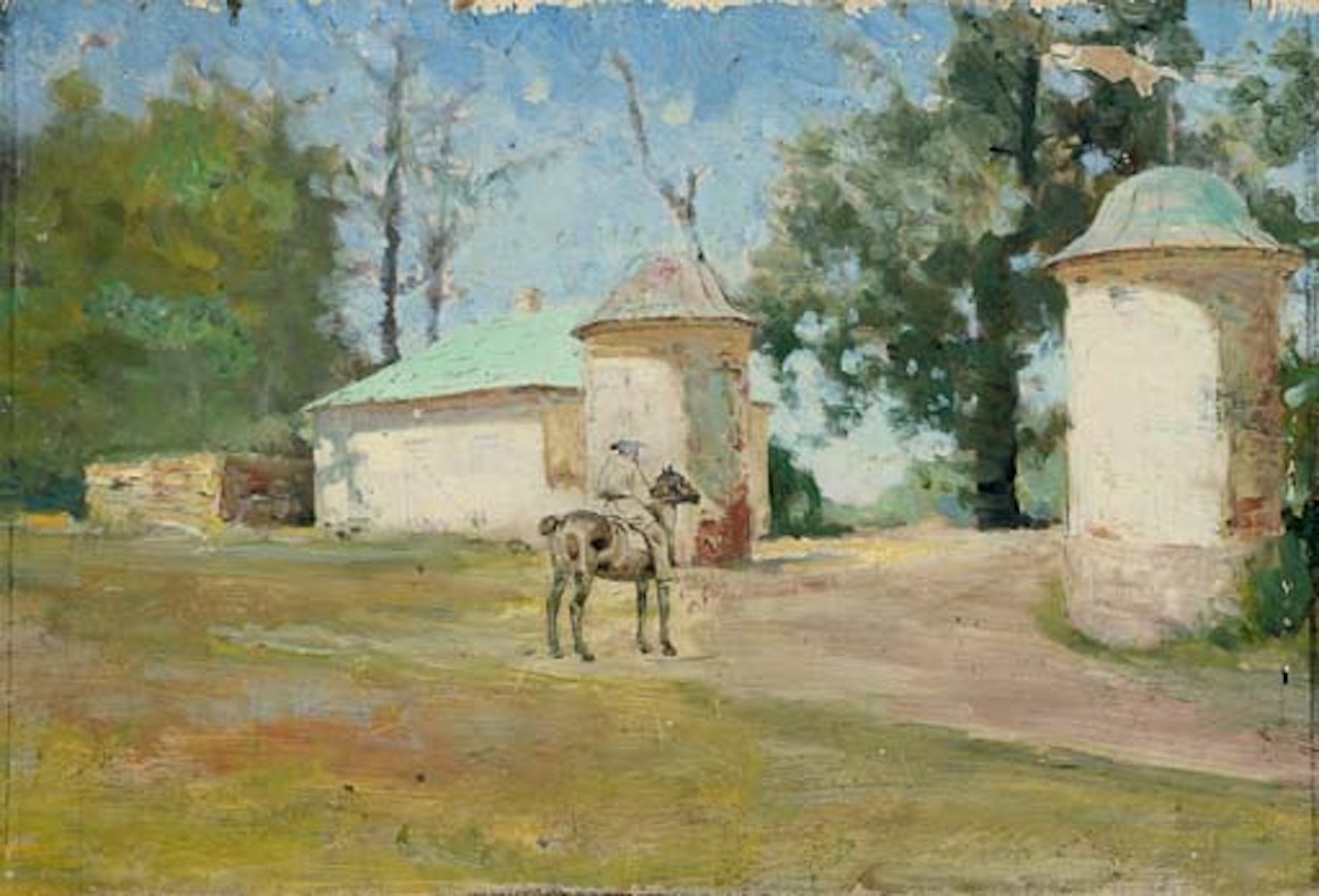 Study for Lev Nikolaevich Tolstoi on a horse at the entrance to Iasnaia Poliana by Ivan Pavlovitch Pochitonov