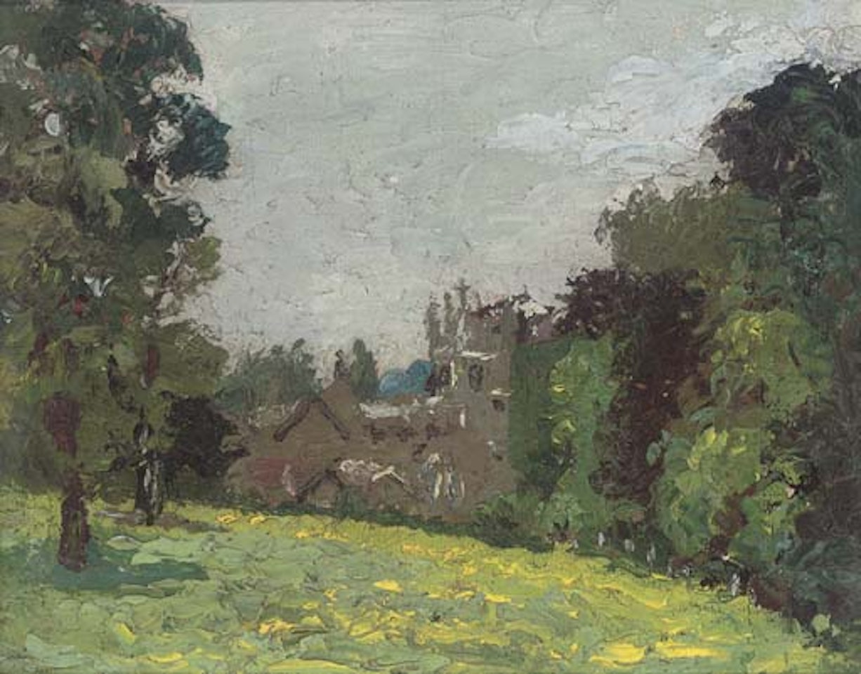 Church in a landscape by Charles Ginner