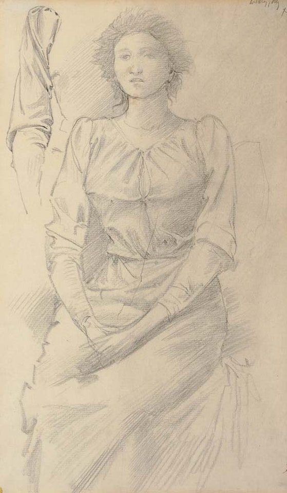 Portrait of Baronne Madeleine Deslandes, three-quarter-length by Edward Coley Burne-Jones