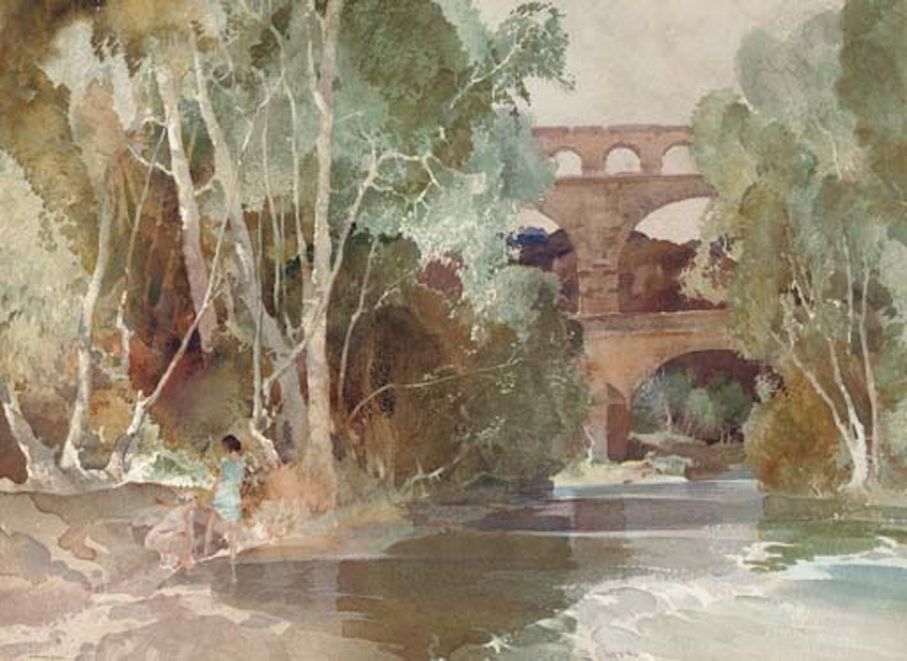 View of the Pont du Gard, an essay in Romantic landscape by William Russell Flint