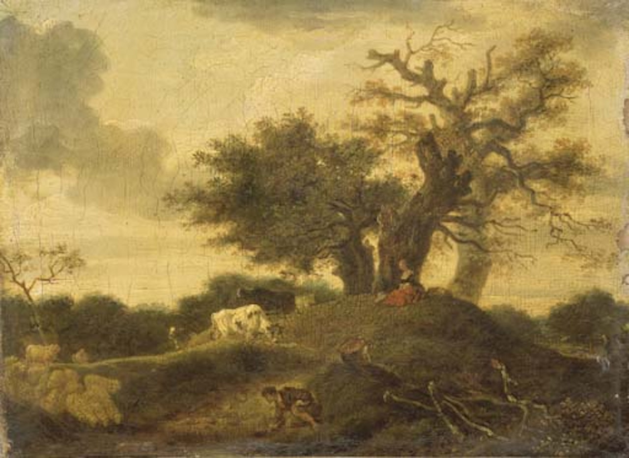 Paysage avec garcon au bord d'une mare by Jean-Honoré Fragonard