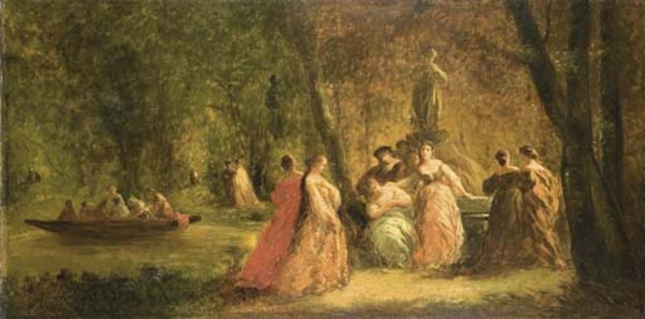Femmes au parc pres d'une riviere by Adolphe Monticelli