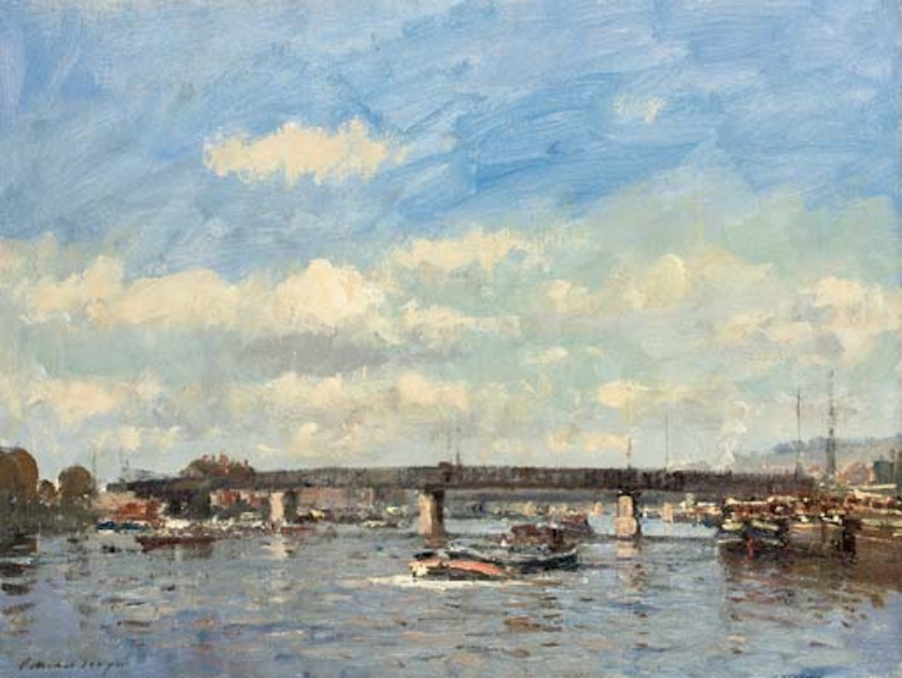 Bridge at Conflans, St Honorine, Yvelines by Edward Seago